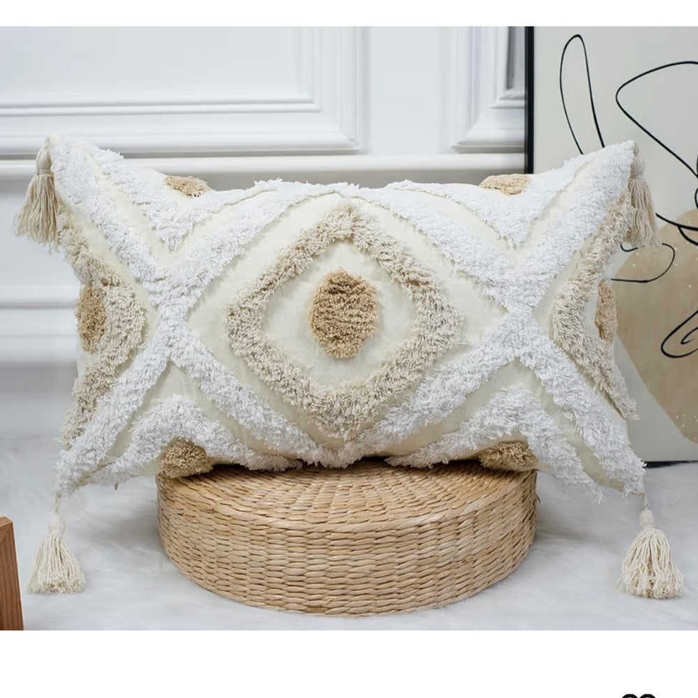 12 x 26,Cotton and Linen Tufted Decorative Boho Long Lumbar Pillow Case